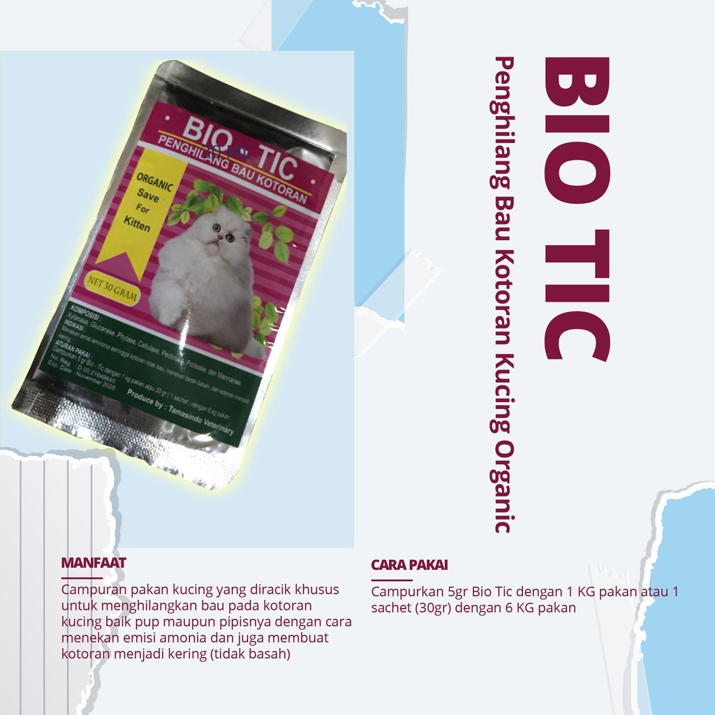 PENGHILANG BAU KOTORAN KUCING , BIO-TIC CAT 50 GRAM ORIGINAL - BIOTIC - BIO TIC ORGANIK - KOTORAN JADI KERING TIDAK BAU AMAN UNTUK KUCING PELIHARAAN SEHAT PET ANIMAL HEALTHCARE AND VETERINARY TAMASINDO KESEHATAN DAN VITAMIN HEWAN BINATANG MITRAPETLOVER