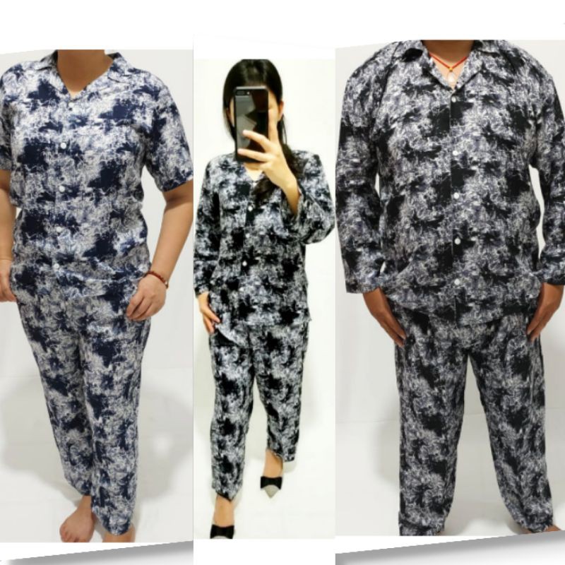 PAJAMAS JUMBO LD 120 TIE DYE SET RAYON PIYAMA SETELAN RAYON KERAH KEMEJA LENGAN PANJANG PREMIUM