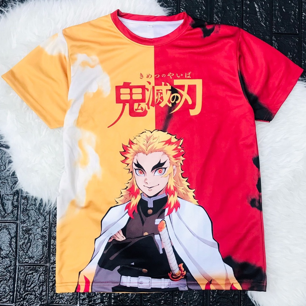 Tshirt Rengoku Fullprint Anime Manga Demon Slayer Kimetsu No Yaiba Premium Unisex