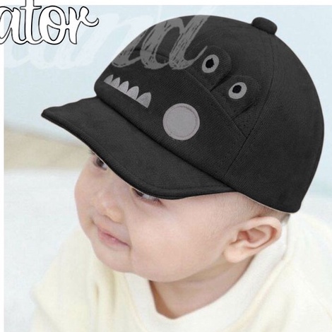 TOPI ANAK BAYI LAKI LAKI PEREMPUAN KARAKTER CRORODILE TOPI ANAK BASEBALL MOTIF ALIGATOR PREMIUM-hitam