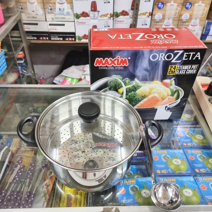 Maxim Orozeta Steamer Pot 24cm + Tutup Kaca + Kukusan Stainless Steel