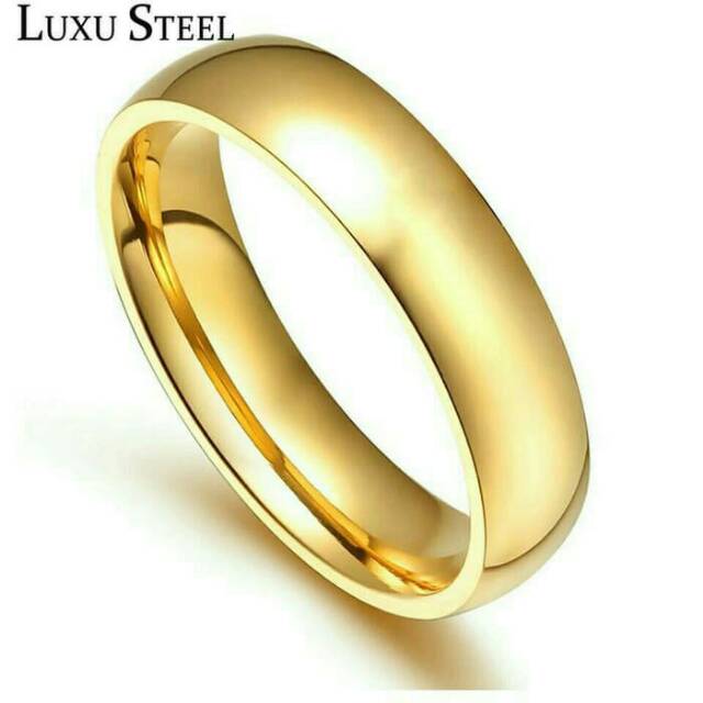 Cincin titanium slim gold emas pria wanita