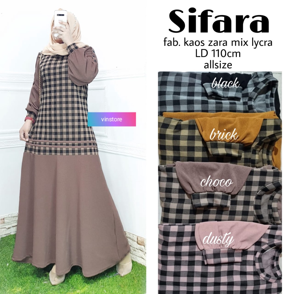SIFARA MAXI BY VINSTORE | SIFARA MAXI DRESS WANITA LD 110CM KAOS ZARA KOTAK KOTAK UMBRELLA BAWAH