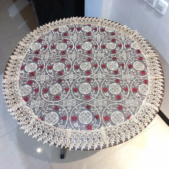 Taplak Meja - Taplak Meja Tamu Oshin Bulat Bundar Bordir Organdi