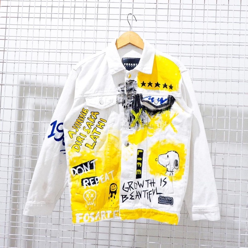 XAVIER - Jaket denim lukis Fosarte