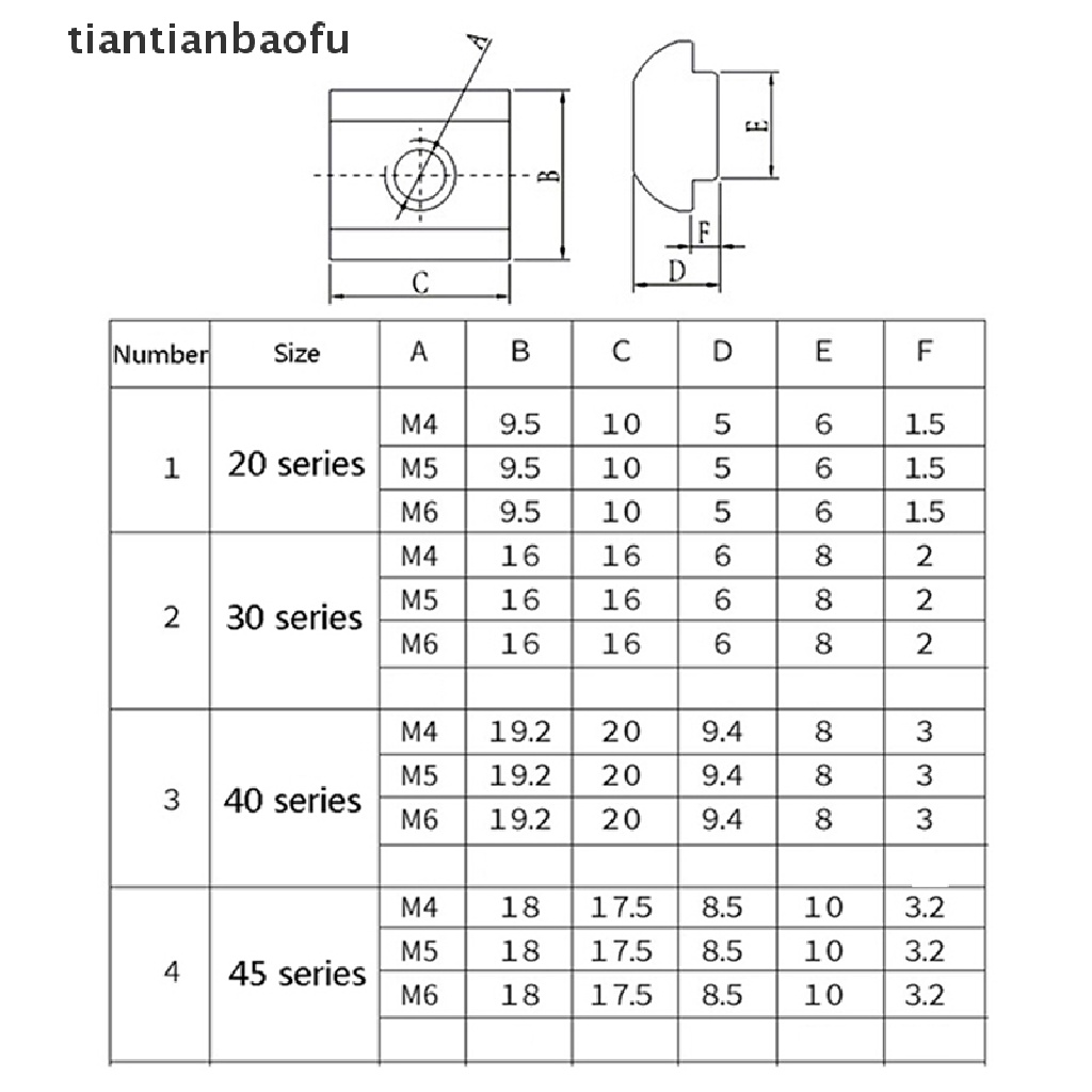 [tiantianbaofu] 10Pcs T Sliding Hammer Nut Block Square Nuts M4/M5/M6 Nut 20/30/40/45 Series Boutique