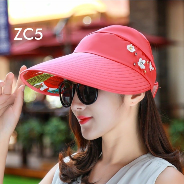 Topi Visor Pantai ZC / Outdoor Pelindung Anti UV Summer Matahari Lipat Lebar Besar Wanita Pria Impor