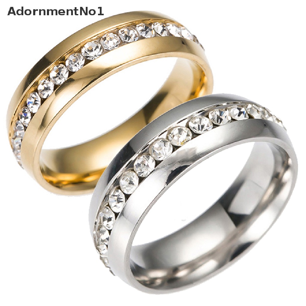 (AdornmentNo1) Cincin Pasangan Bahan Stainless Steel Hias Berlian Imitasi Untuk Pria / Wanita