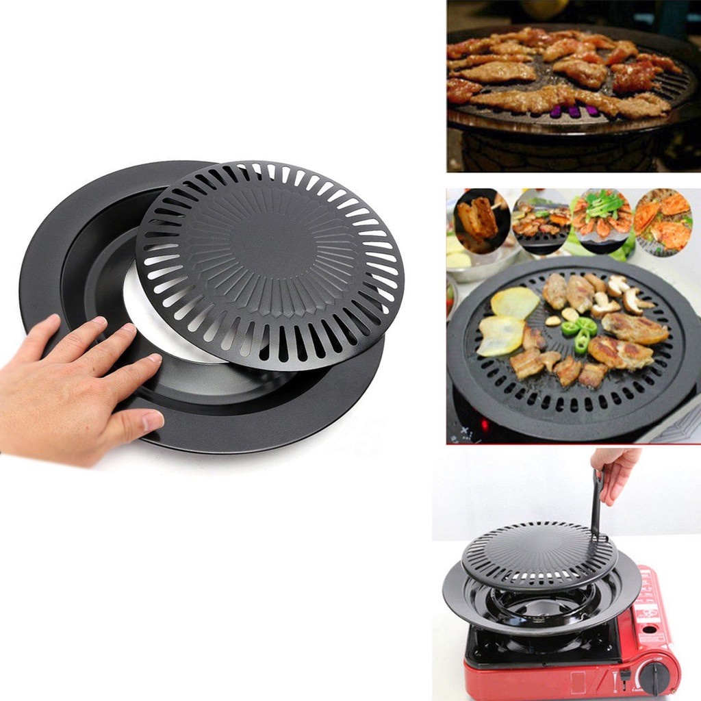 Smokless Grill Tempat Pemanggang Daging BBQ Grill Pan / Piring Panggang / Alat Pemanggang BBQ