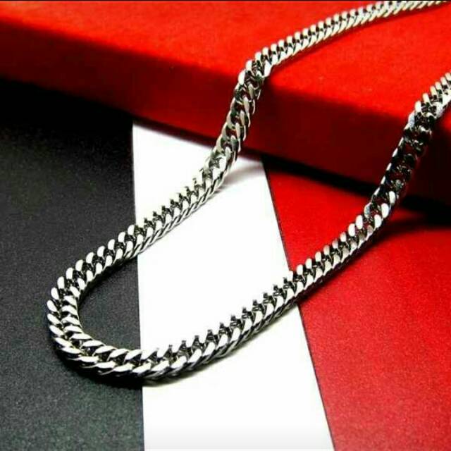 KALUNG TITANIUM MODEL RANTAI 60 CM DUA WARNA SILVER - EMAS