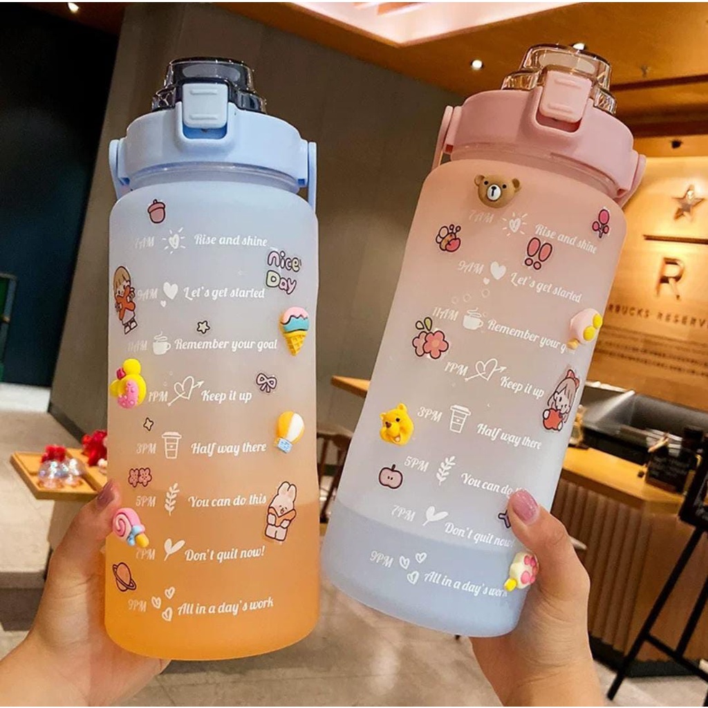 Botol Minum Motivasi 2 Liter 1 Liter Botol Minum Penanda Waktu Botol Minum Korea Viral Tempat Minum Gradiasi Bening