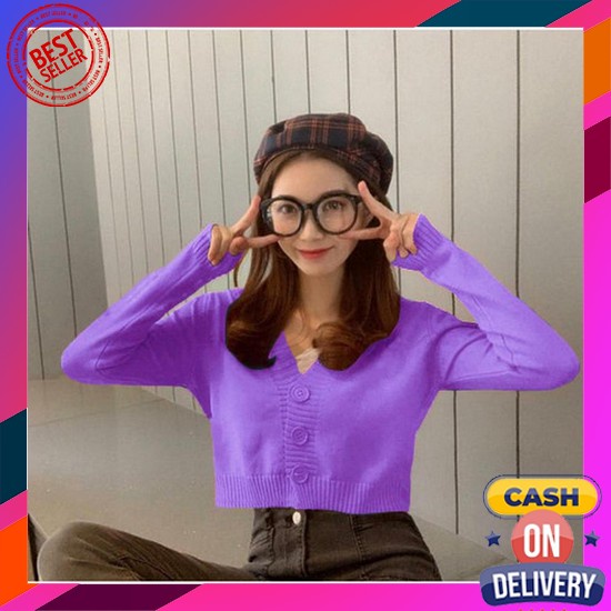 Cardigan Lana / Atasan Wanita Medan Bjd - Cardigan Crop Chanel Rajut - Lilac