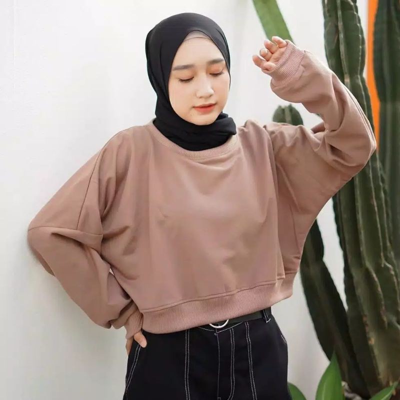 SWEATER OVERSIZE CROOPE WANITA OVERSIZE FLEECE