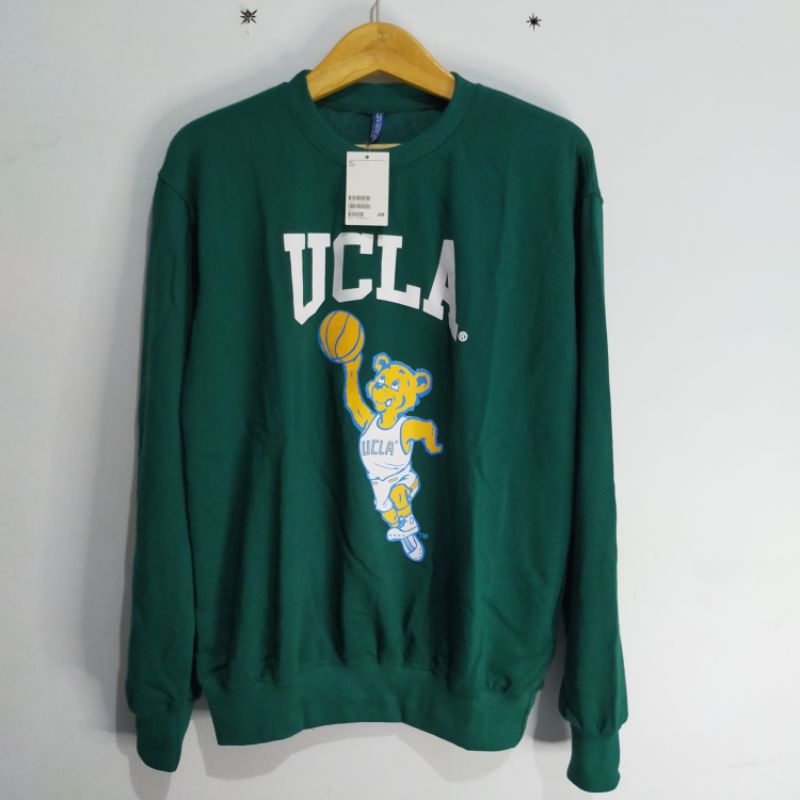 Sweater H&amp;M Pria Wanita Crewneck Hnm UCLA Hijau Green Army Full Tag Free Paper Bag