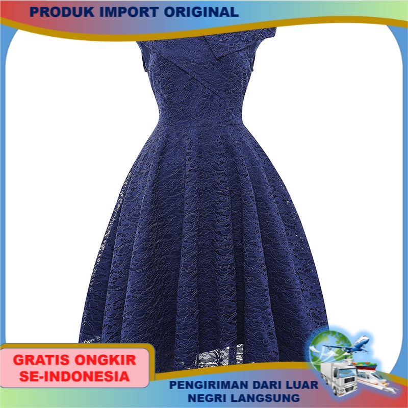 Terusan Wanita Eropa Amerika Pakaian Pakaian Perempuan Depan Belakang Deep V-Leher Renda gaun Wanita