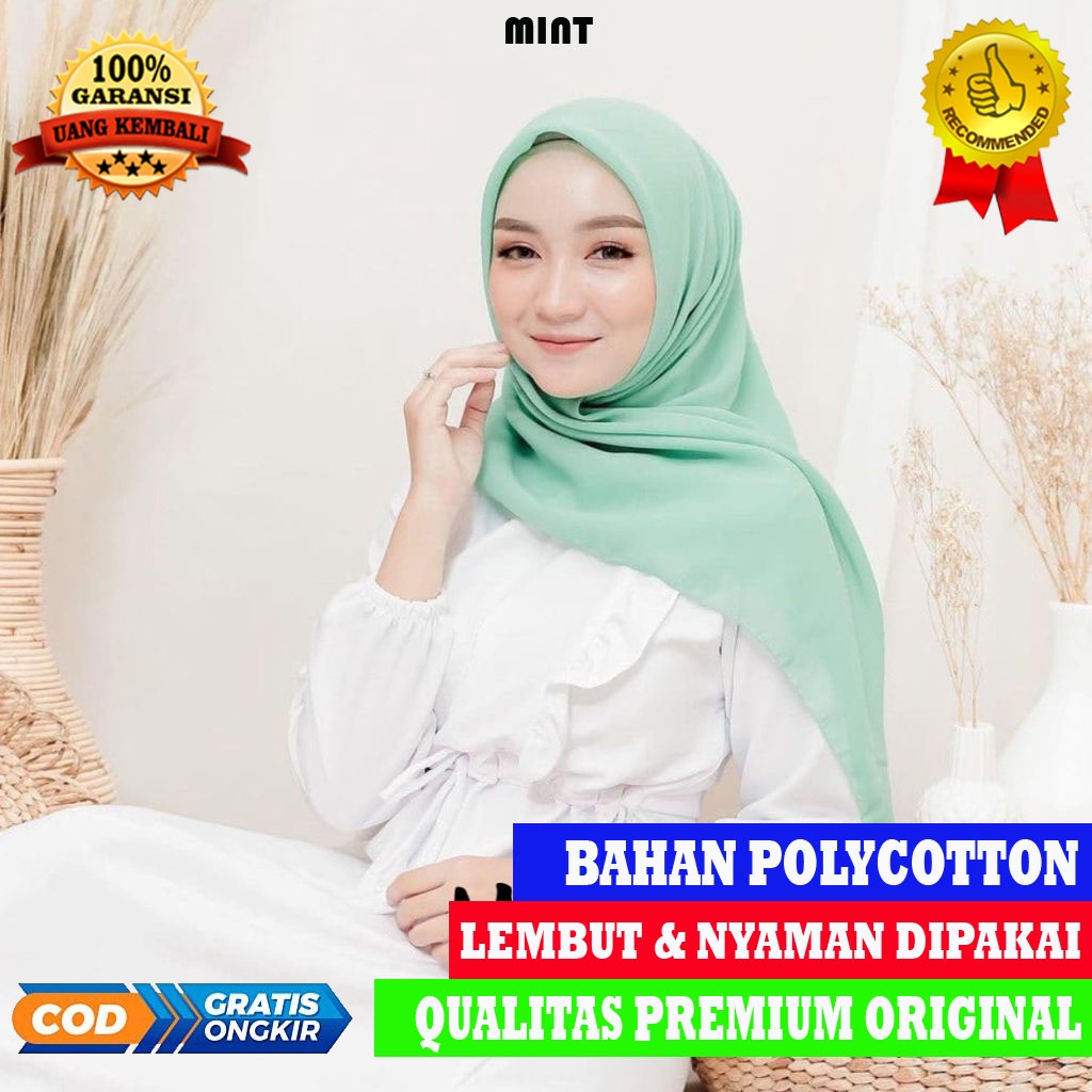 Kerudung Segi empat Polos Hijab Pollycotton Jilbab Polos Hijab Polycotton Warna Mint