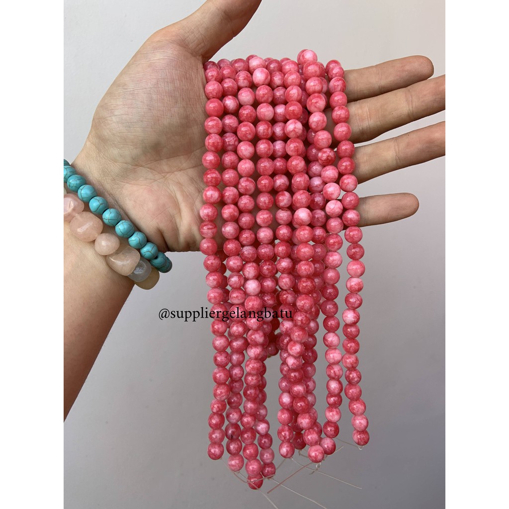 batu kristal red borneo pink 8mm banjar crystal stone healing serat bahan kalung gelang strap masker