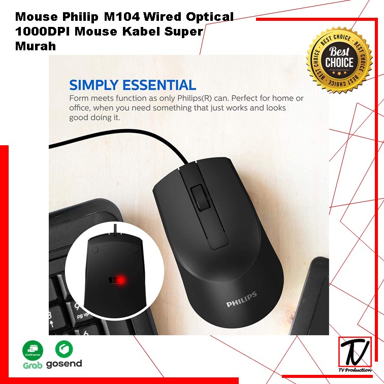 Mouse Philip M104 Wired Optical 1000DPI Mouse Kabel Super Murah