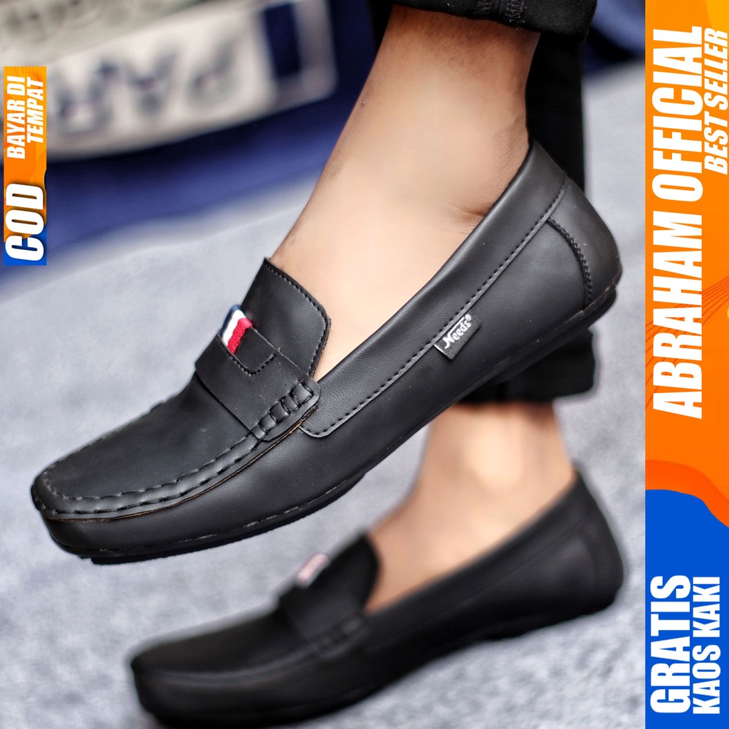 Sepatu Slip on Pria Santai Casual Formal Kulit Pu Kerja Hitam FRANS ABRAHAM