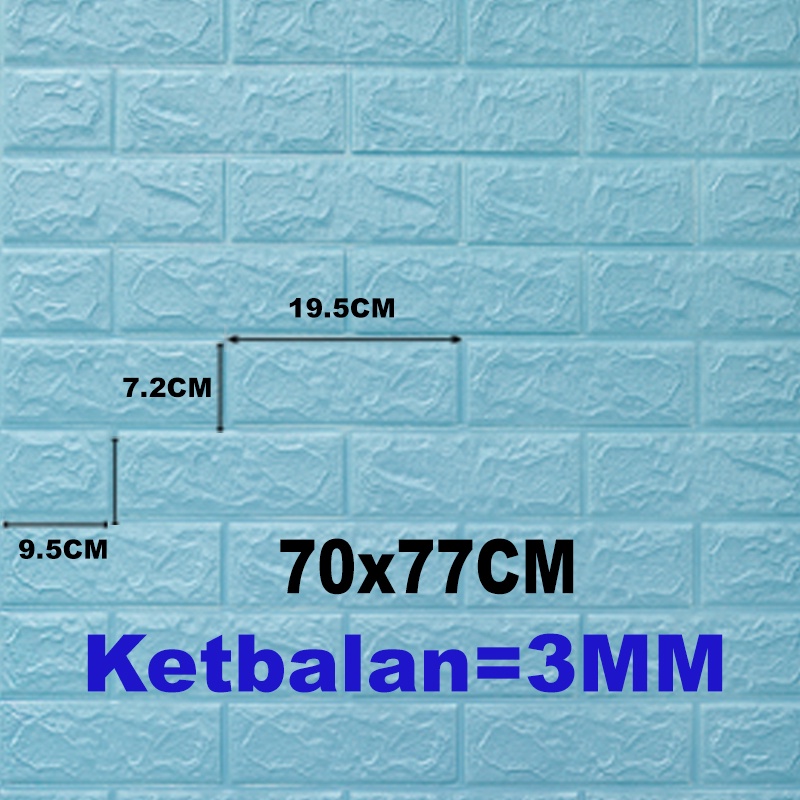 (KaLaTO) Wallpaper Dingding 3D Foam Motif Batu Bata 70 x 77 CM Dekorasi Dinding Kamar Murah Wallpaper 3D Foam-Biru 3mm