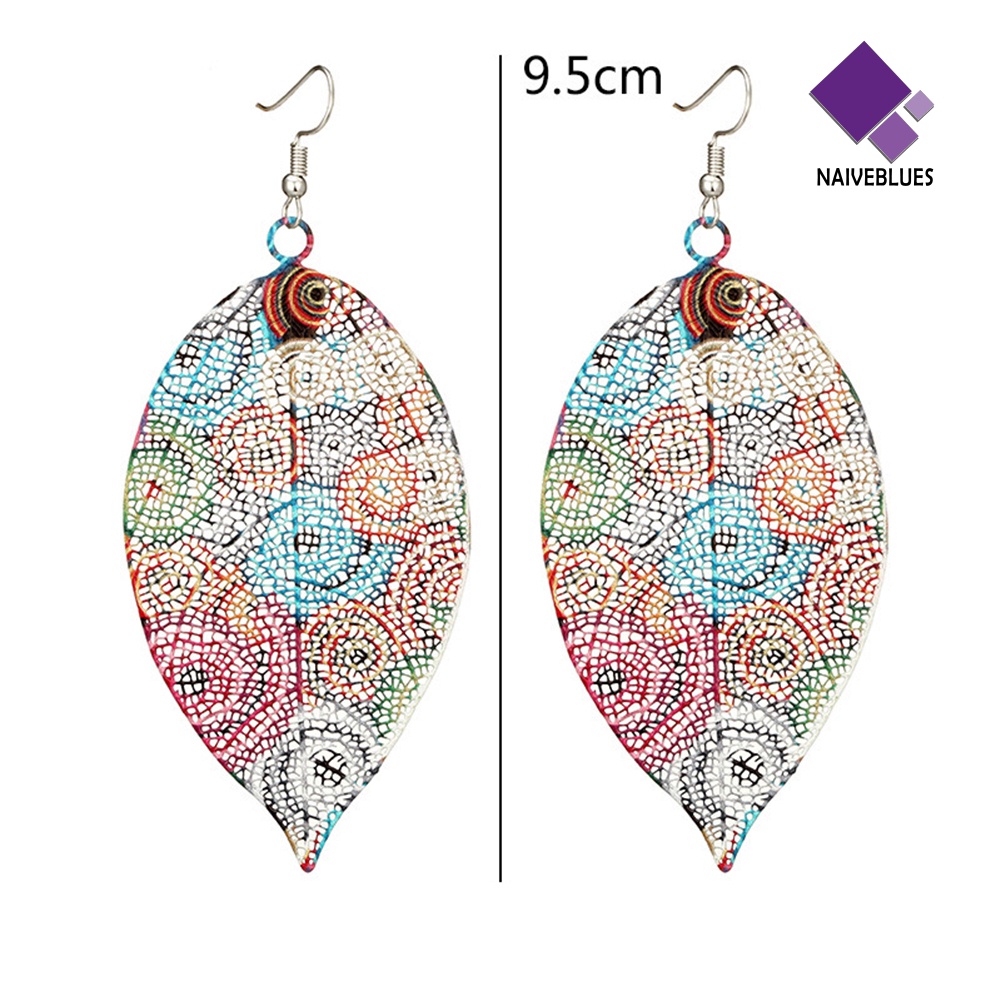 Naiveblue Anting Kait Gantung Desain Daun Hollow Warna-Warni Gaya Vintage Untuk Wanita