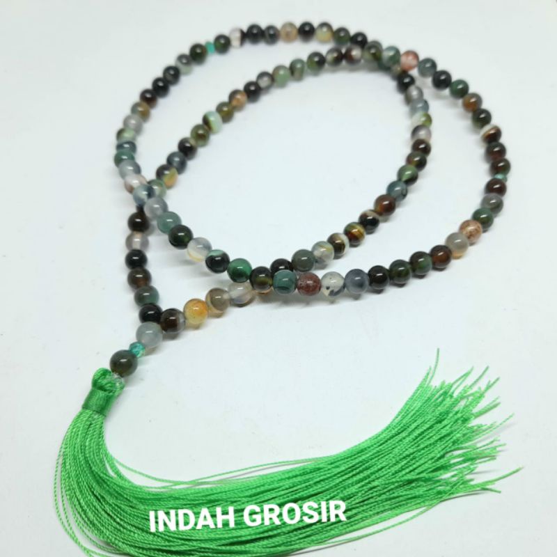 Tasbih Batu Akik Edong Pancawarna Original Stone 8mm 99Butir