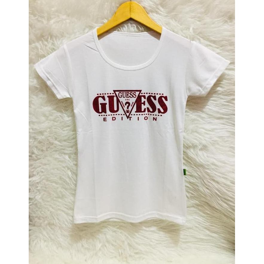 BARANG MURAH BAJU KAOS WANITA LENGAN PENDEK GUESS - HITAM FREE ONGKIR..