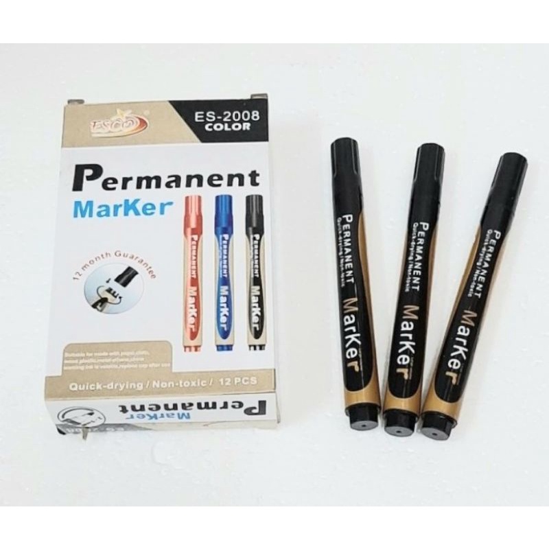 

spidol permanen esco marker ES-2008 collor Black isi 12pcs