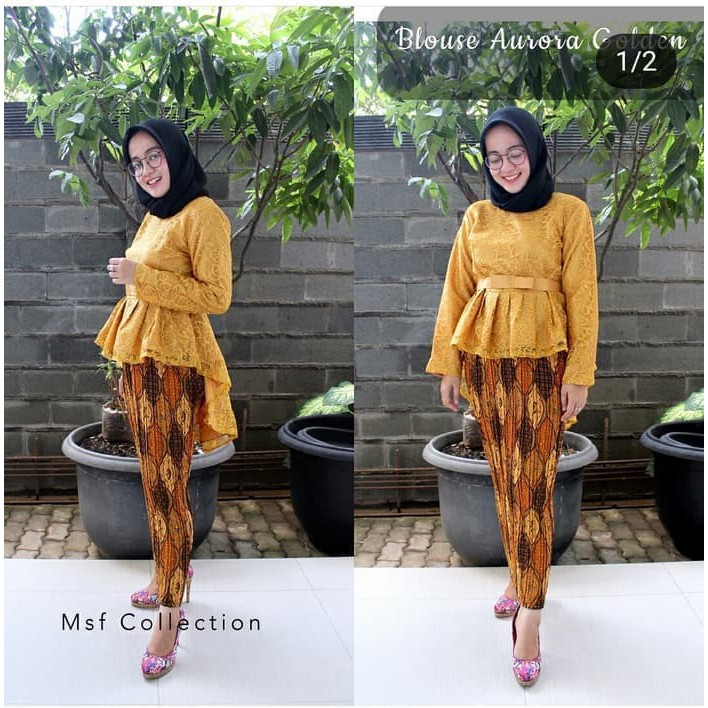 SETELAN KEBAYA BROKAT AURORA GOLD ROK PLISKET