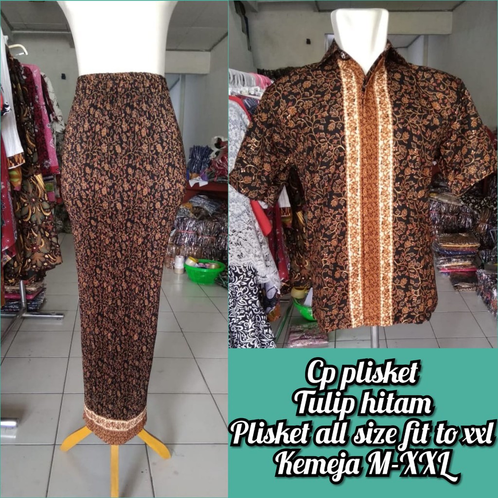 SB Collection Couple Rok Plisket Reka Maxi Panjang Jumbo Dan Kemeja Batik Pria