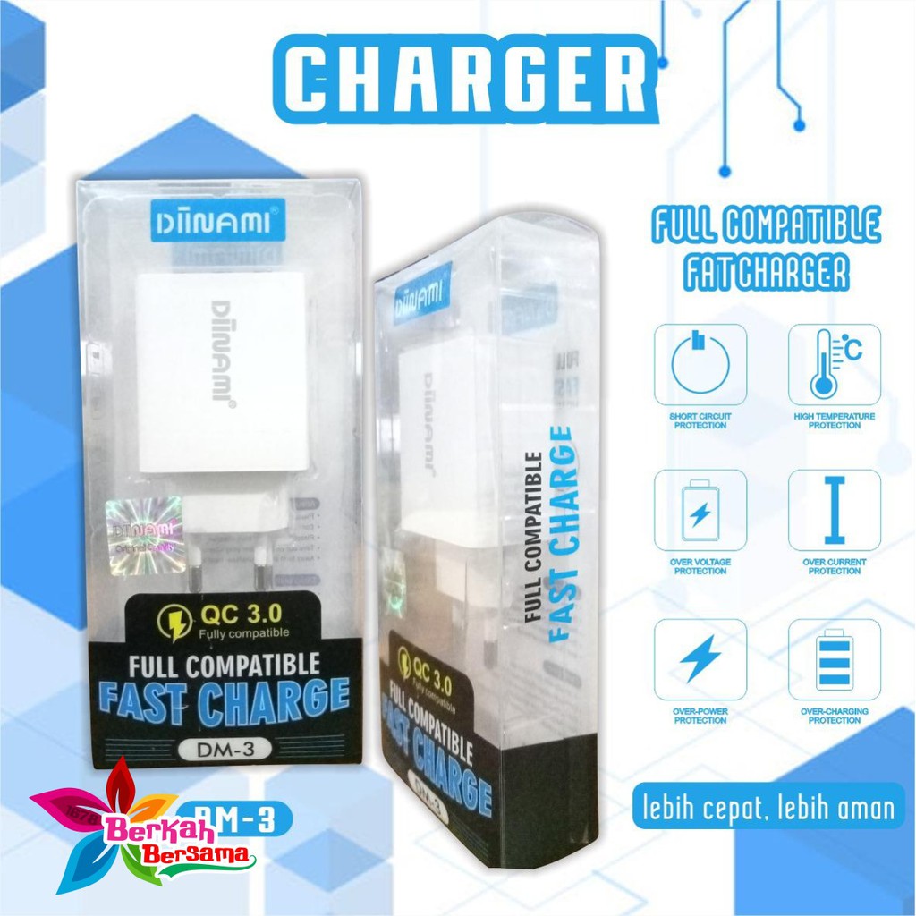 BM101 ADAPTOR BATOK CHARGER DIINAMI DM-3 3USB PORTS QUALCOM android garansi 1tahun BB5397