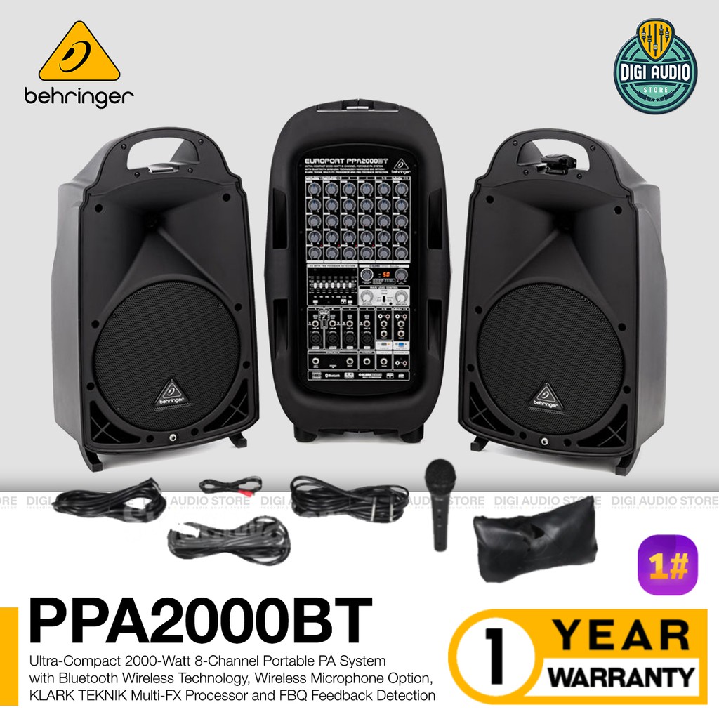 Paket Speaker Portable Wireless Bluetooth - 8 Channel Audio Mixer - 2000 Watt Behringer PPA2000BT