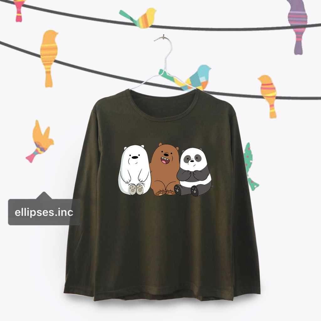 Kaos Wanita Lengan Panjang Bare Bears Warna Hijau Army 