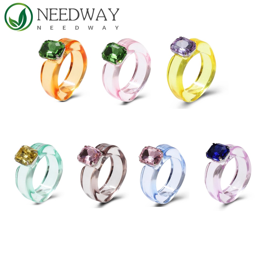 Needway  Irregular Resin Rings Elegant Transparent Finger Ring Women Jelly Color Cool Geometric Retro Vintage Fashion Jewelry/Multicolor