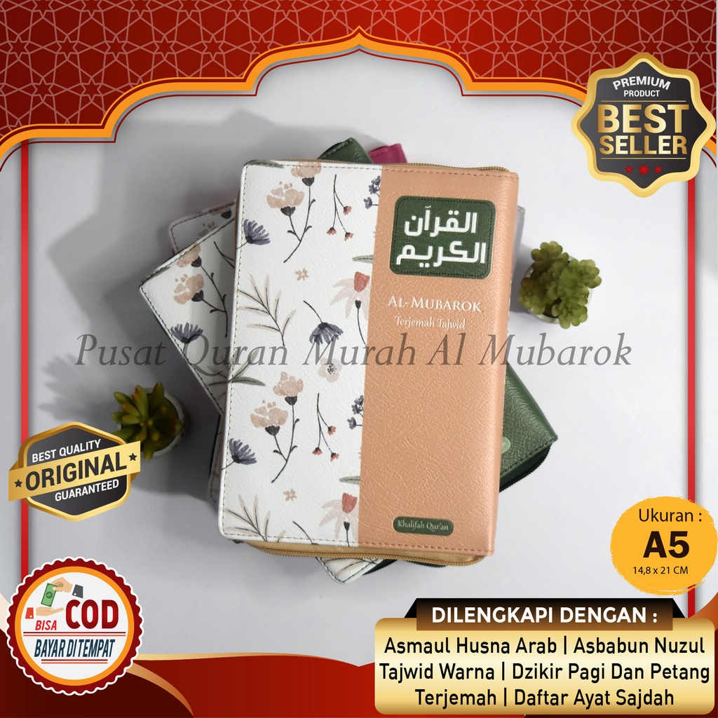 (15X21CM) AL QURAN TERJEMAH TAJWID WARNA RESLETING UNTUK WANITA AL MUBAROK A5 SEDANG COVER CANTIK