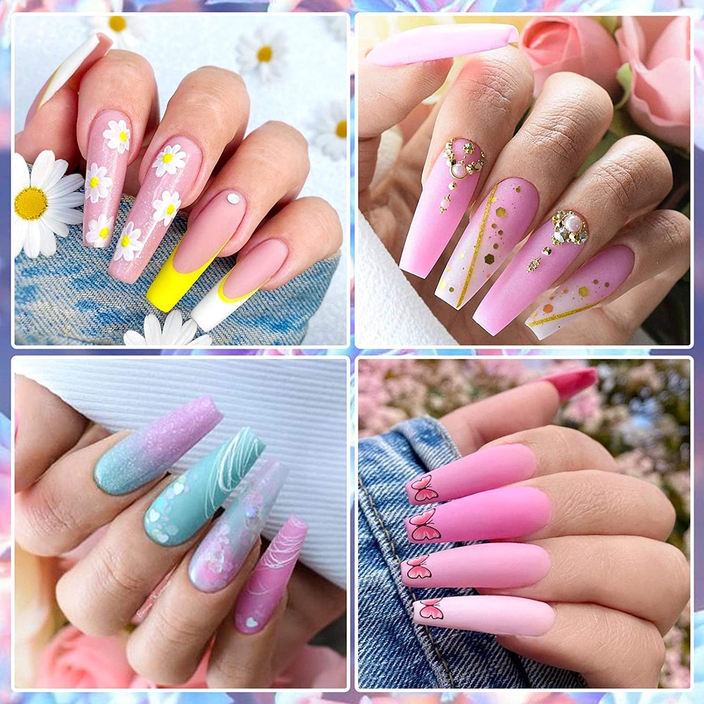 MXBEAUTY Transparent DIY Nail Art Tips Acrylic Coffin Fake Nails Ballerina False Nails Press on Nails for Nails Extension 100Pcs Natural Full Cover Manicure Accessories