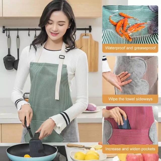 [JUALSEMUA18](22)Clemek masak apron kanvas cotton import/samping lap tangan/clemek 2in1