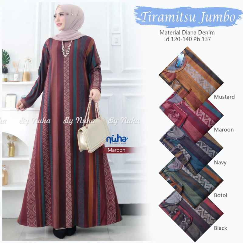 tiramisu maxi dress muslim gamis garis garis terbaru ori nuha gamis jumbo ld 130 ld 140 xl xxl xxxl 