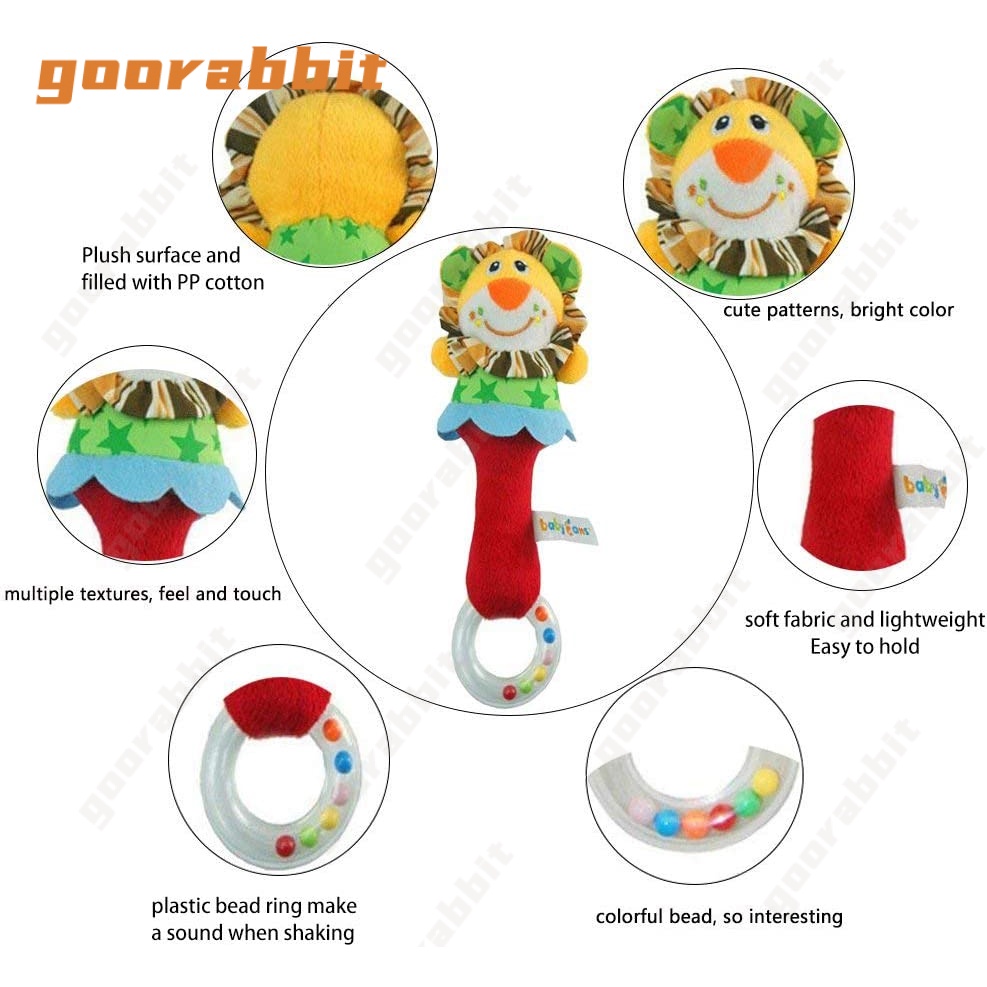 Mainan Rattle Genggam Bentuk Boneka Plush Hewan Dengan Suara Untuk Bayi 3 / 6 / 9 / 12 Bulan