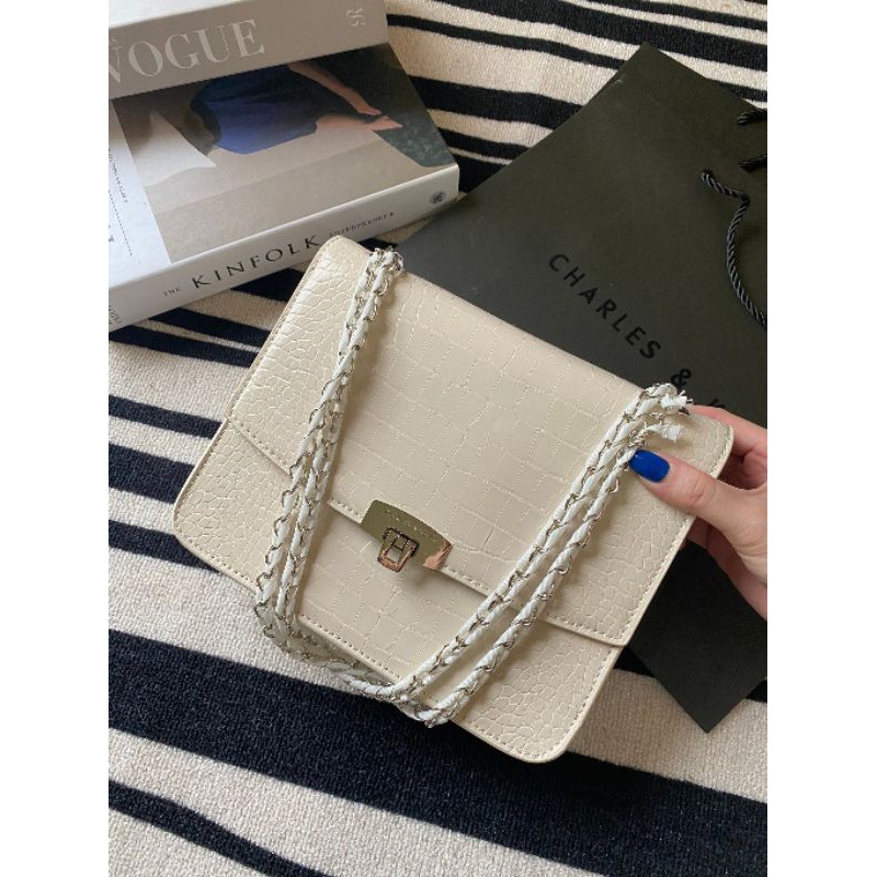 CK croc effect push lock shoulder bag