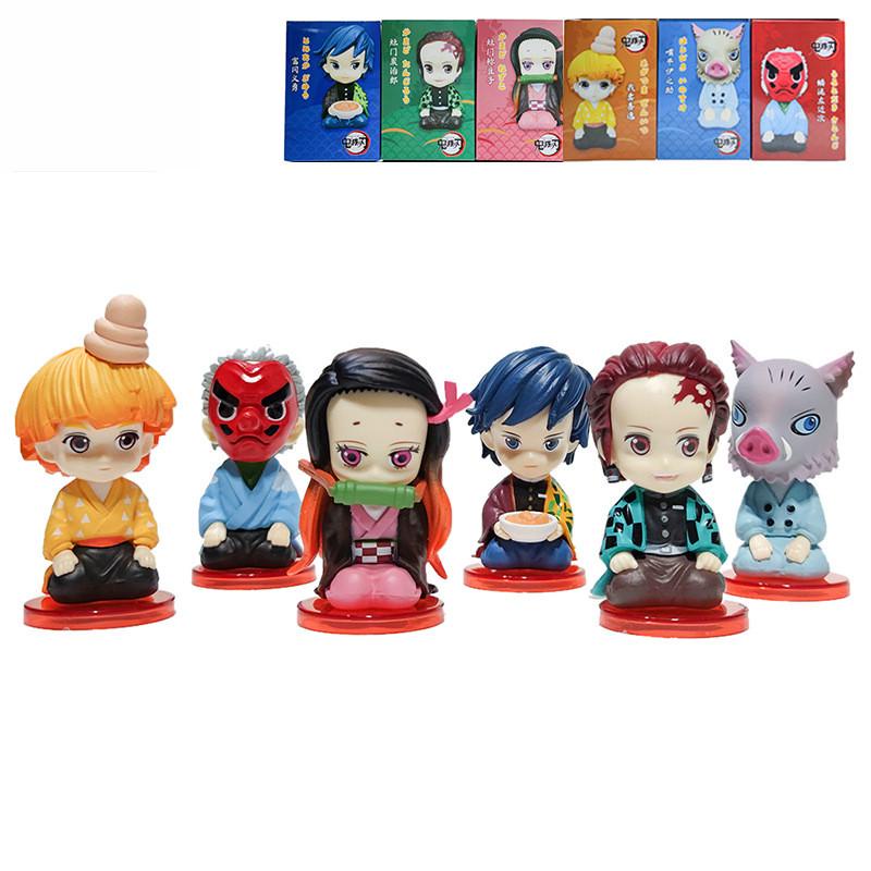 6 pcs/set Kimetsu No Yaiba Chibi Anime Demon Slayer Tanjiro Nezuko