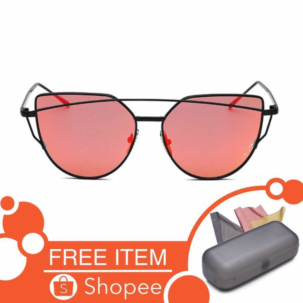 Anti UV Eye Cat Sunglasses [ Orange Hitam ] Pria dan Wanita - Desaign Korea - NY Free Kotak Kacamata