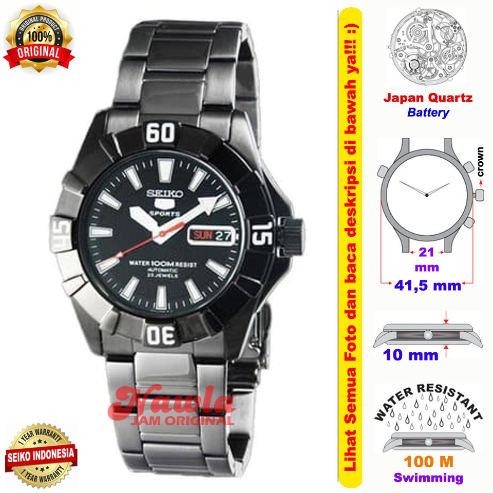 Seiko 5 Sports SNZF63K1 Automatic Black IP - Jam Tangan Pria SNZF63