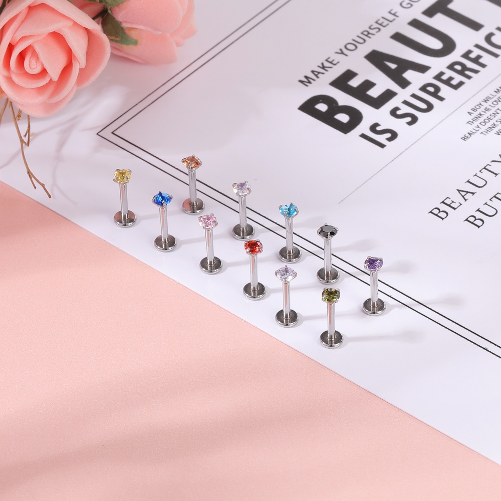 1pc6/8mm Warna Kristal Labret Piercing Stainless Steel Bibir Studs Tragus Helix Keong Tulang Rawan Anting Tindik Perhiasan Tubuh