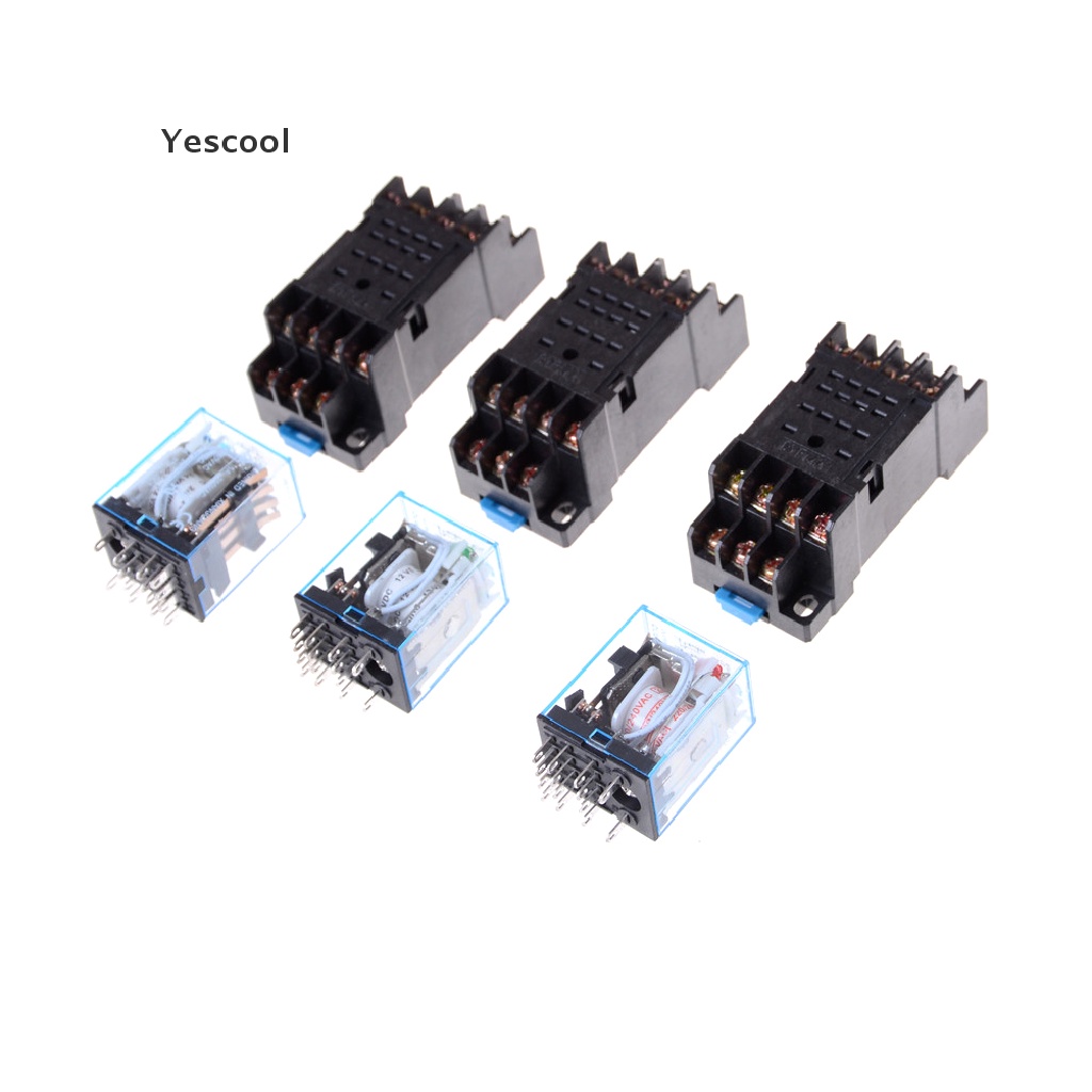 Yescool MY4NJ Coil Power Relay DIN Rail Mount 14 Pin 4PDT 12v / 24v / 220v Dengan Socket