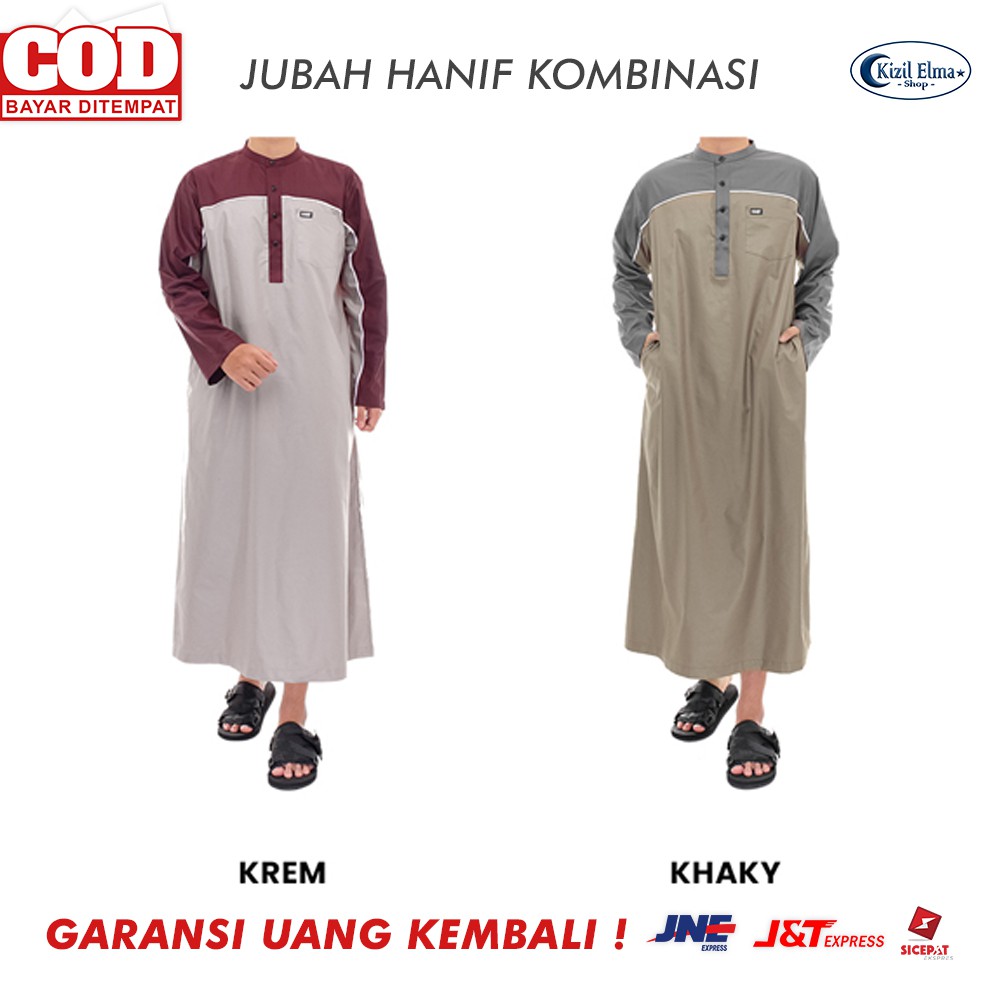 Baju Gamis Jubah Hanif Kombinasi Pria Dewasa Koko Lengan Panjang + Bonus Peci Rajut - GSA32