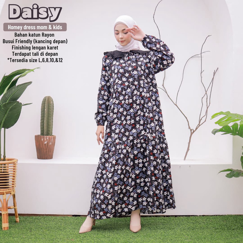 New_Gamis Dewasa Jumbo/Homey Dress Daisy Couple mom &amp; kids_Bahan Katun Rayon Premium-Motif Bunga-Nyaman Dipakai