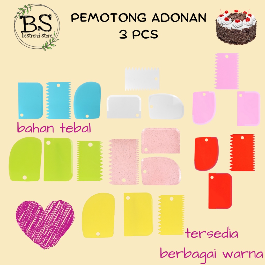 Pemotong Adonan Kue 3 pcs Set Scraper Plastik