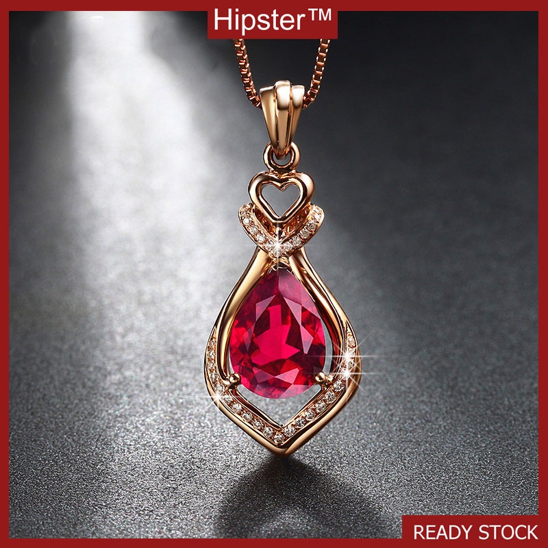 New Hot Sale Fashionable Rose Gold Ruby Pendant Micro Inlaid with Diamond Clavicle Chain