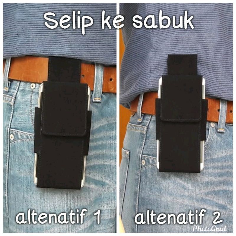 Sarung hp pinggang kulit sapi suede vertikal